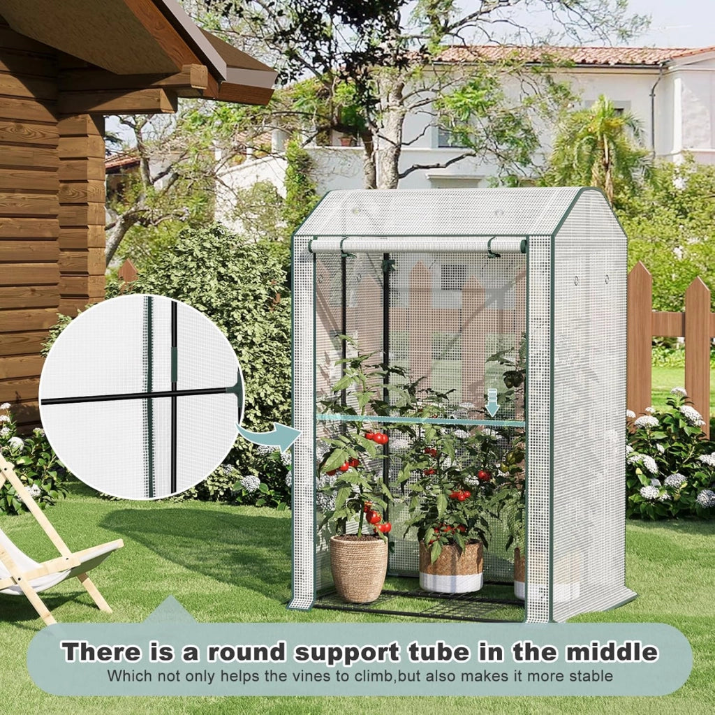 Serra da Giardino con Porte Avvolgibili, Serra da Balcone, Telo in Rete PE 140 g/m², per Piante Idrorepellente a Fori Rotondi per Piantare Pomodori Rampicanti e Altro, Bianco