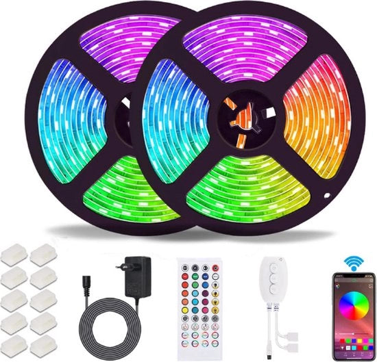 Strisce LED Bluetooth - 10 Metri di Luce LED - Luci RGB Acqua Resistanti IP65 - con Controller Bluetooth Intelligente - 40 Tasti di Comando a Distanza - Decorazione