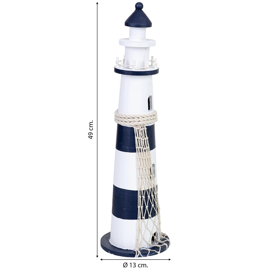 Figura decorativa a forma di faro in legno blu 13x13x49h cm