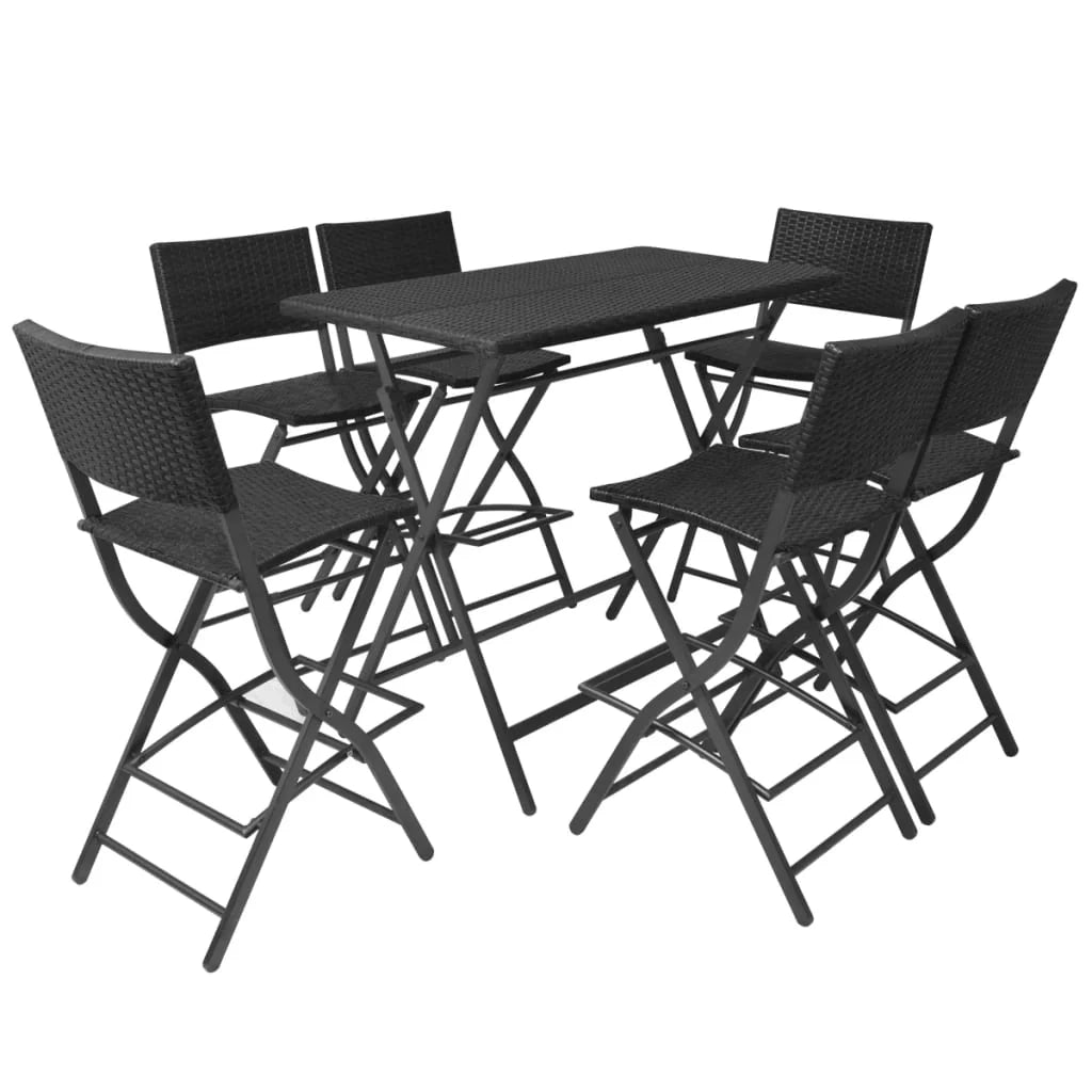 Set da pranzo da giardino pieghevole da 7 pezzi acciaio e vimini in resina nera 02_0014943