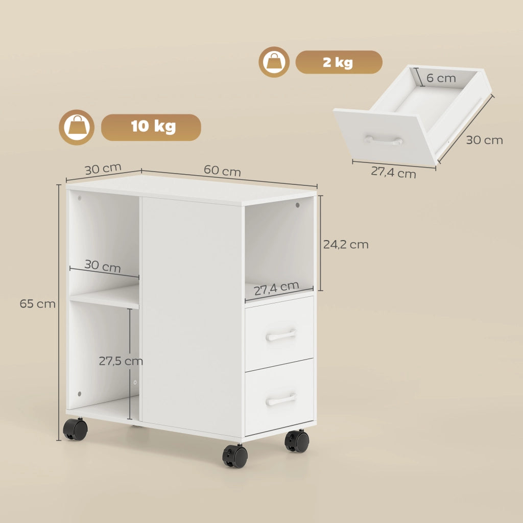 Cassettiera mobile con ruote, scaffale regolabile e scomparto aperto ¨C zephmum ¨C bianco