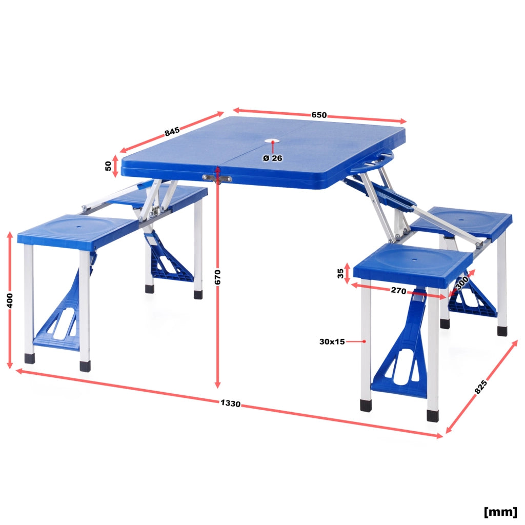 Tavolo da campeggio con 4 sedie in plastica 85 x 10 x 39.5 cm, pieghevole, portatile