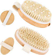 Droga a secco per drenaggio linfatico e massaggi - 2 pezzi - Setole di pelo di cinghiale - Peeling corporeo - Borstello per cellulite - Migliora la circolazione - Borstello per massaggi manuali - 11 cm di diametro - Benessere e bellezza.