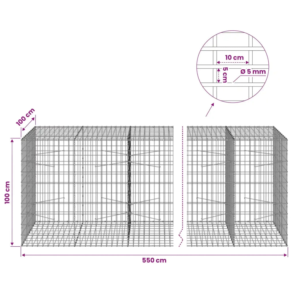 Gabione con Filo da 5 mm e Rete da 5x10 cm 550x100x100 cm 3464837
