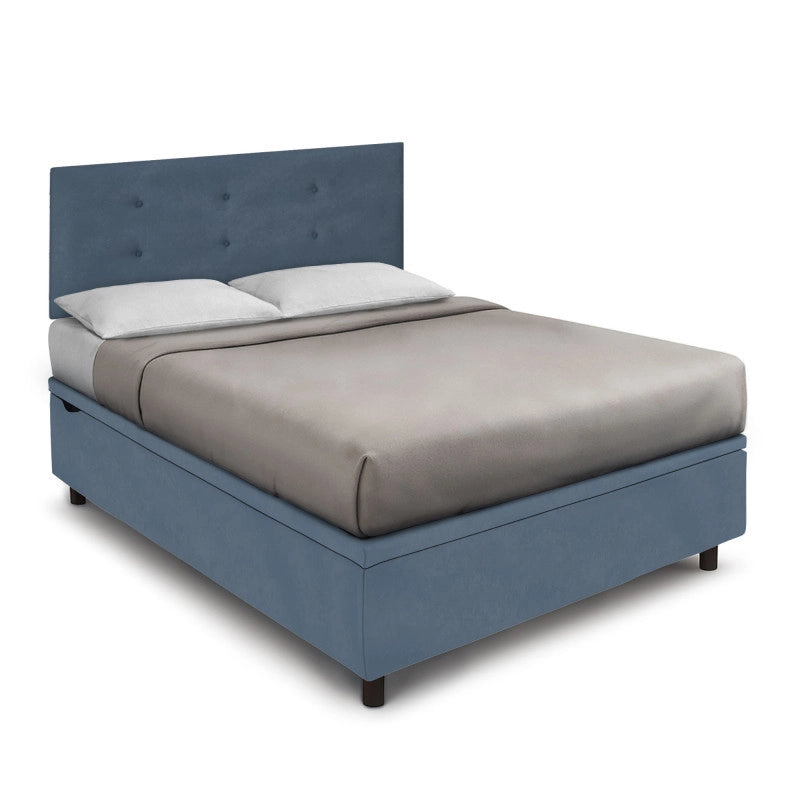 Letto imbottito Letto Matrimoniale alla Francese 140x200 cm Button - Contenitore,Microfibra,Blu