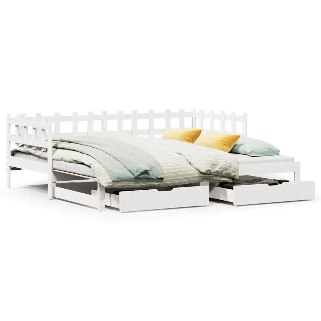 Letto Estraibile con Cassetti senza Materasso Bianco 80x200 cm