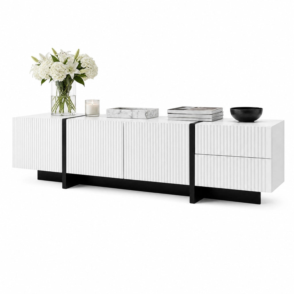 TV-Schrank 190 cm con 2 cassetti e 3 ante; MDF e truciolare; nero bianco
