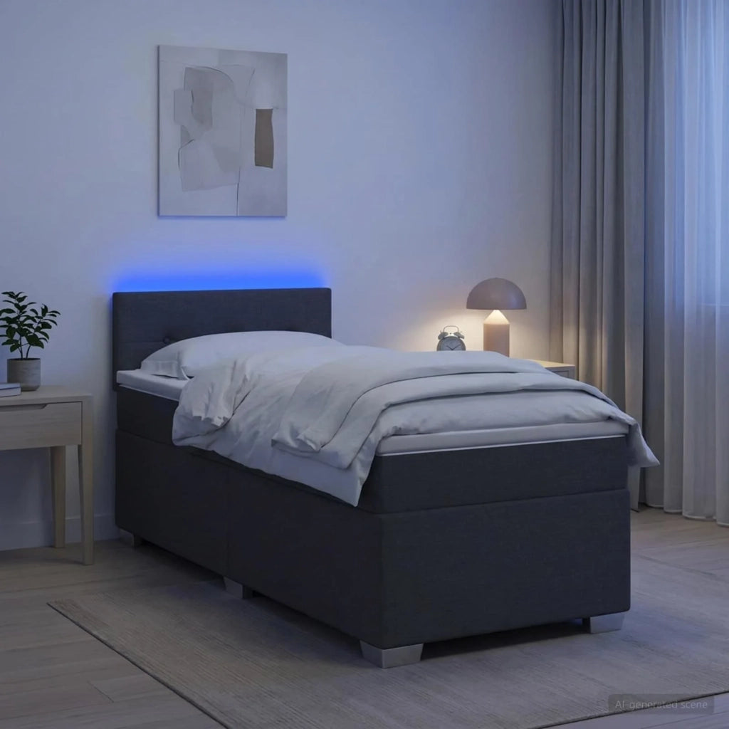 Letto con Box Spring, Materasso e LED Grigio Scuro 80 x 200 cm 3451813