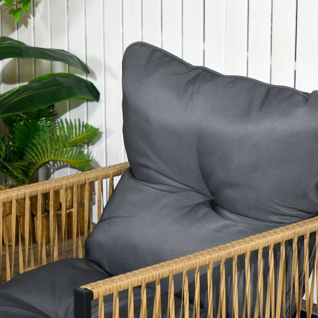 Salottino da giardino in rattan 4 pezzi con tavolino in vetro, colore grigio scuro