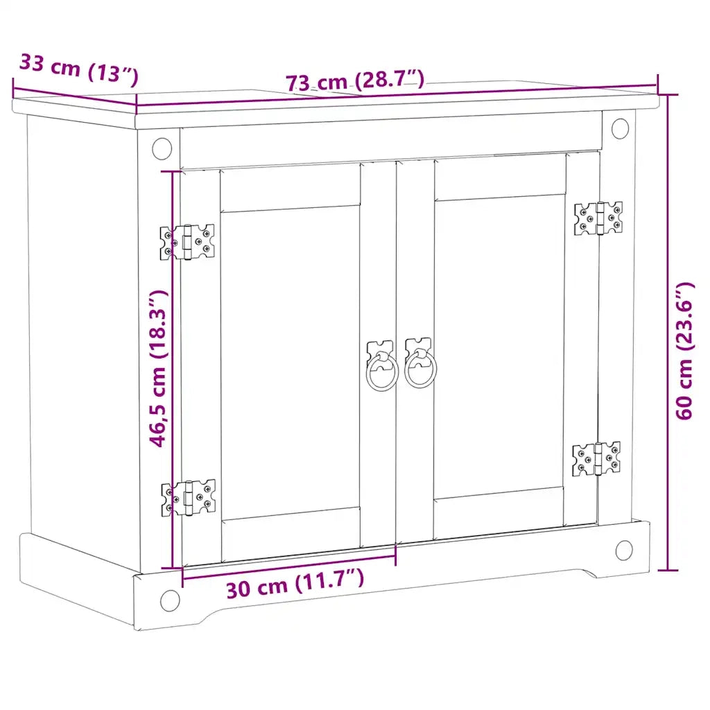 Mobile Lavabo da Bagno Corona 73x33x60cm Legno Massello di Pino