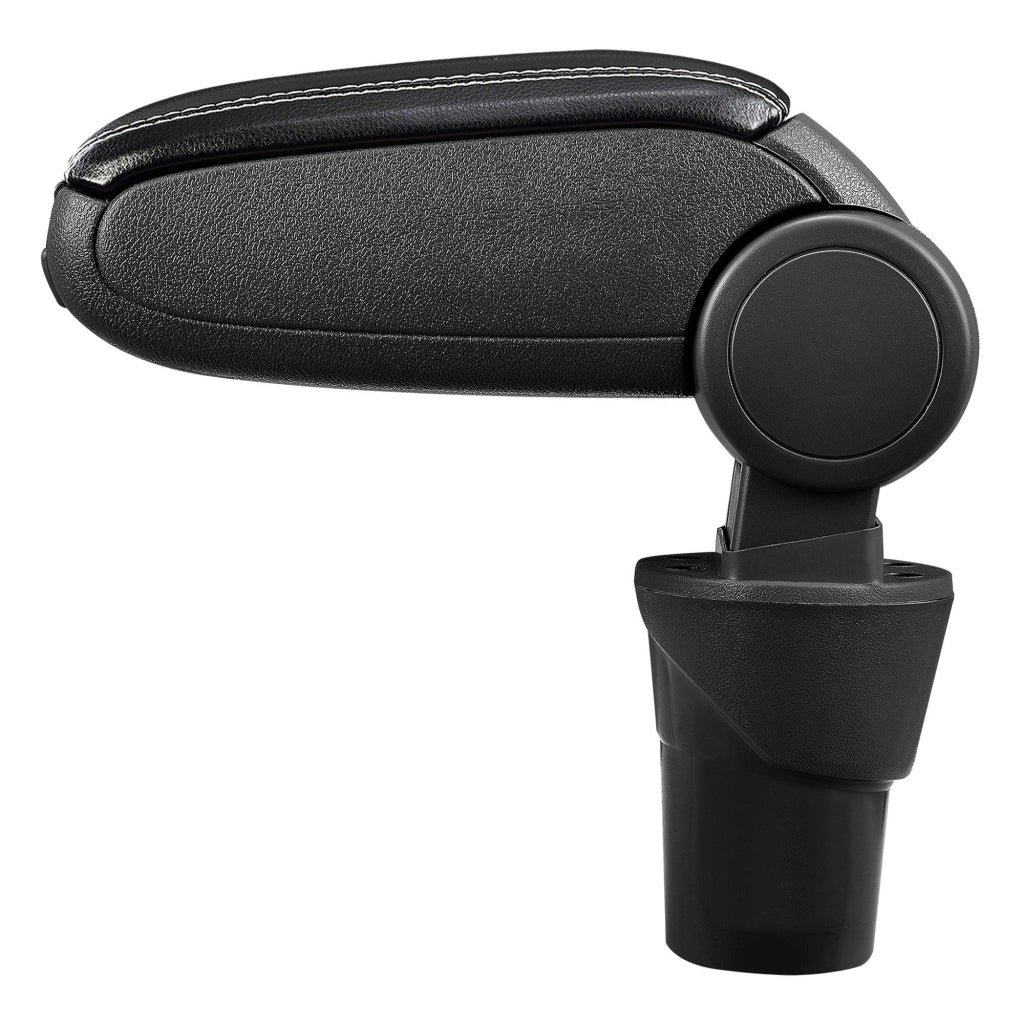 Bracciolo centrale per Nissan Micra K13 con scomparto imbottito in similpelle nera con cuciture bianche 03_0000533