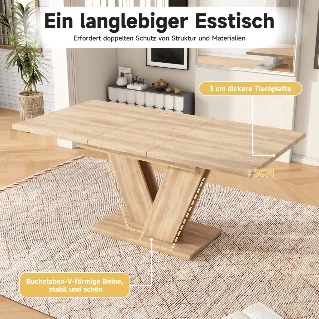 Tavolo da pranzo allungabile per 4-8 persone con gambe a V; per sala da pranzo; in MDF; colore rovere