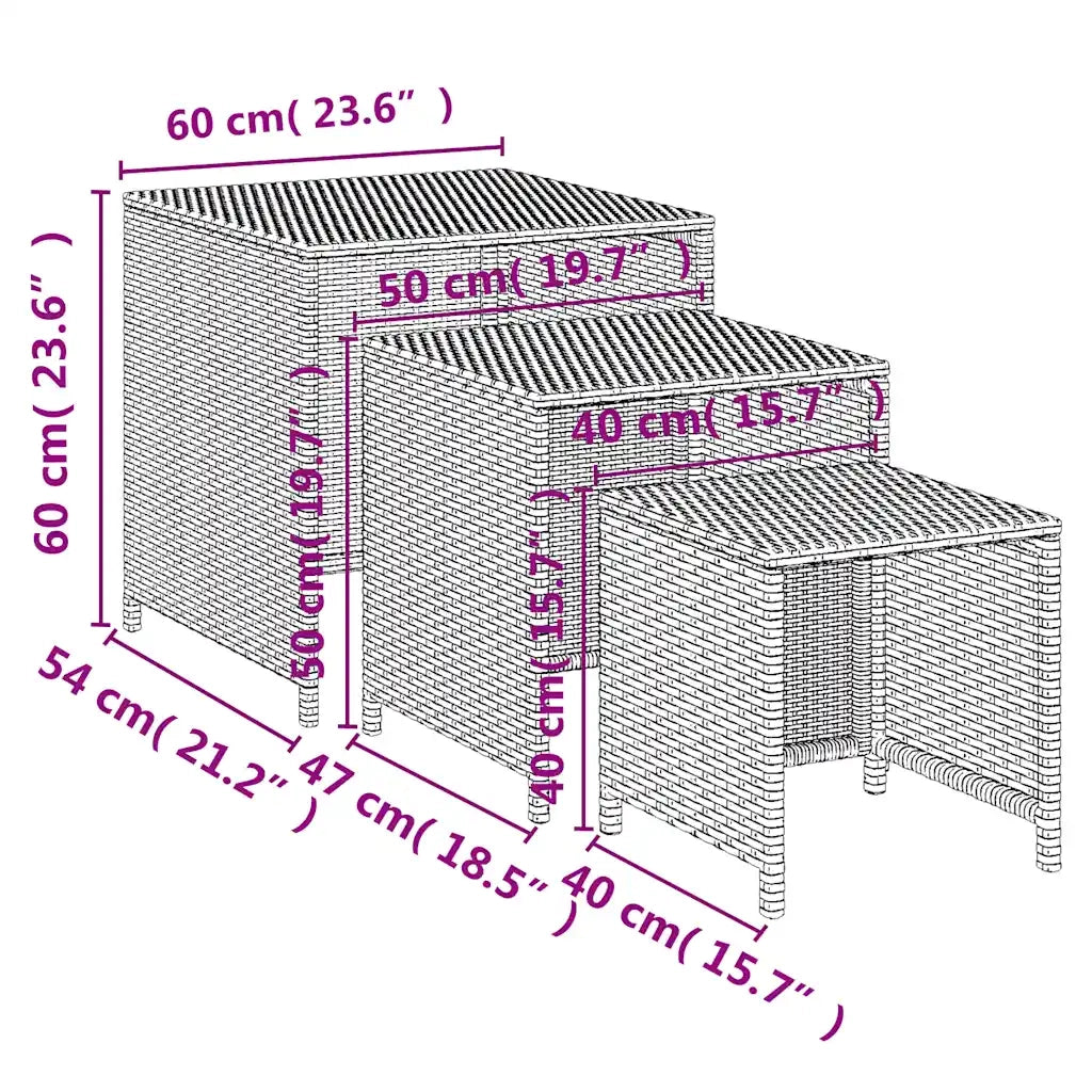 Tavolini Impilabili 3 pz Neri in Polyrattan