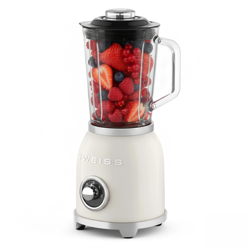 Frullatore frullato vintage a 2 velocità e funzione pulse MXV8, 6 lame in acciaio inox, capacità 1,5 l, ciotola in vetro, 1000 W, beige