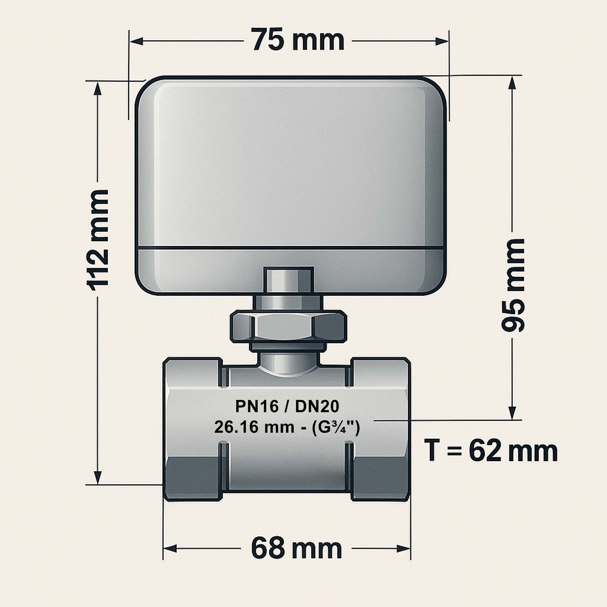 Valvola di zona motorizzata a due vie serie DQ220 220VAC DN20 26.9 mm (3/4")