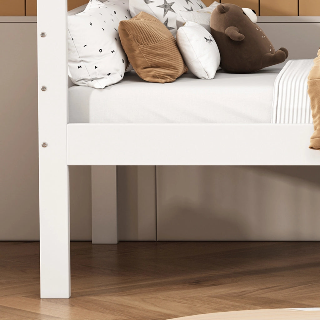 OKWISH Letto a Castello 90×200 cm, Letto Singolo 2 Posti con Scala ad Angolo, Sponda di Sicurezza e Separabile, senza Materasso, Bianco