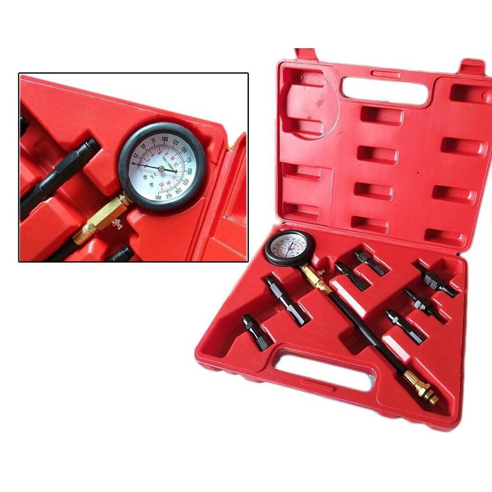 Trade Shop - Kit Tester Pressione Compressione Per Motore Benzina Auto Moto Manometro 300psi -