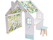 Casetta per bambini in legno "Bianelli" con scrivania - 114 x 93 x 120 cm - Bianca/ Verde
