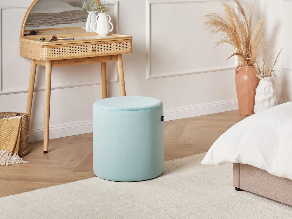 Pouf ottomana poggiapiedi rotondo in velluto verde menta soggiorno