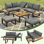 Set Lounge Divano Angolare da Giardino Esterno 6 Pezzi con Tavolino e Cuscini ¨C MINIMAL ¨C Acciaio, Grigio/Beige