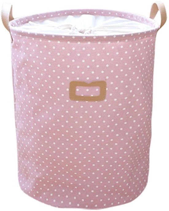 Cestino per bucato rotondo con stoffa per asciugatrice e appoggio per stendibiancheria pieghevole per bambini in rosa