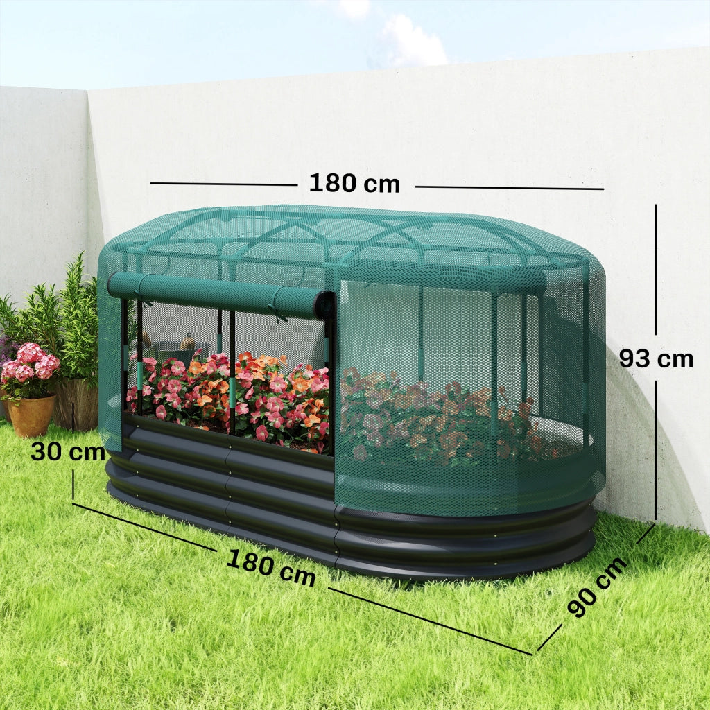 Fioriera rialzata da giardino con gabbia protettiva ¨C Xylo ¨C acciaio galvanizzato grigio e verde 180x90x93