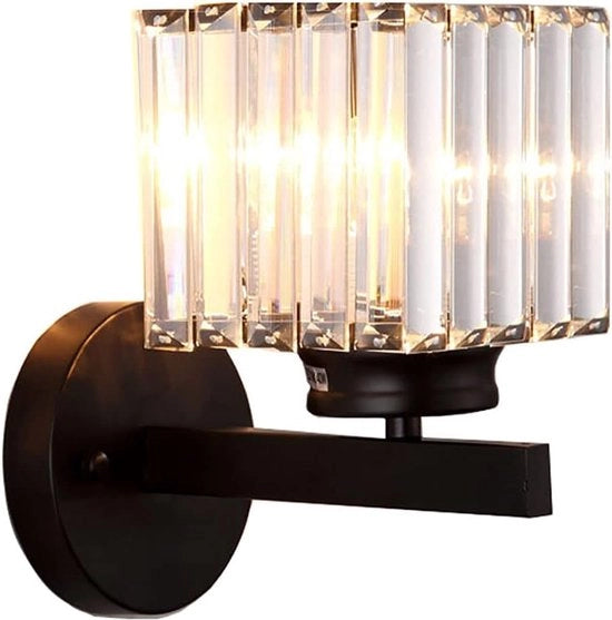 Lampada da parete moderna con cristalli retro per interni - illuminazione LED E27 - decorazione per camera da letto con cristalli neri - opzione di illuminazione lussuosa per soggiorno, corridoio, sala da pranzo e ingresso