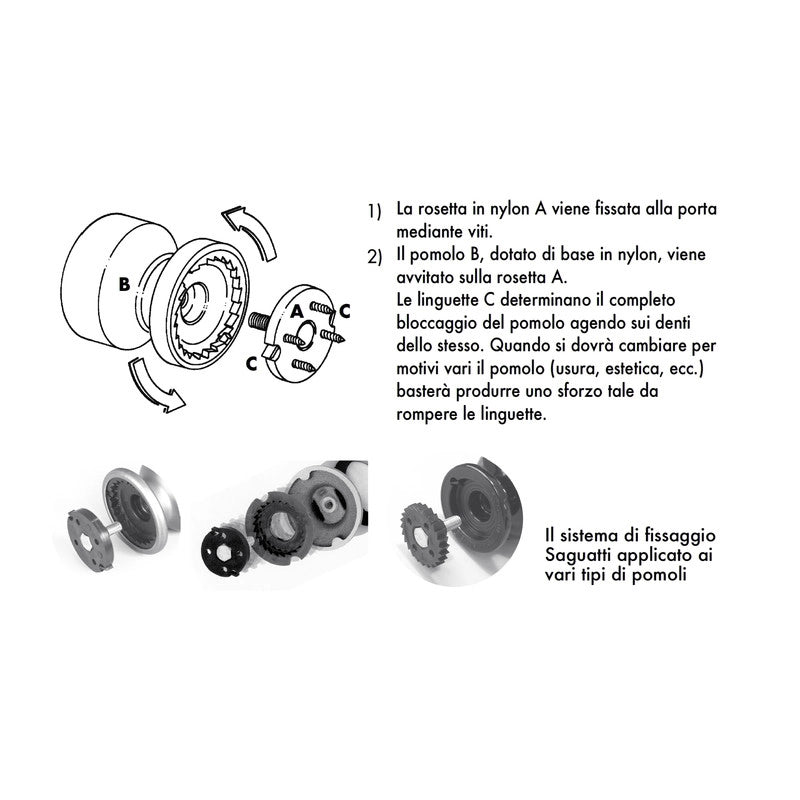 Pomolo fisso per porta SAGUATTI 876/80TB in alluminio bianco lucido