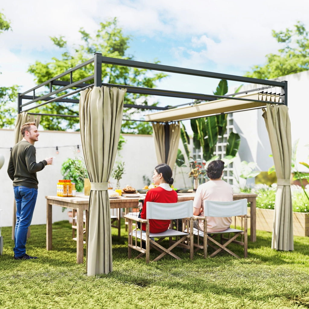 Pergola da Giardino con Tetto Retrattile e Tende ¨C zephmum ¨C Beige 3x3m