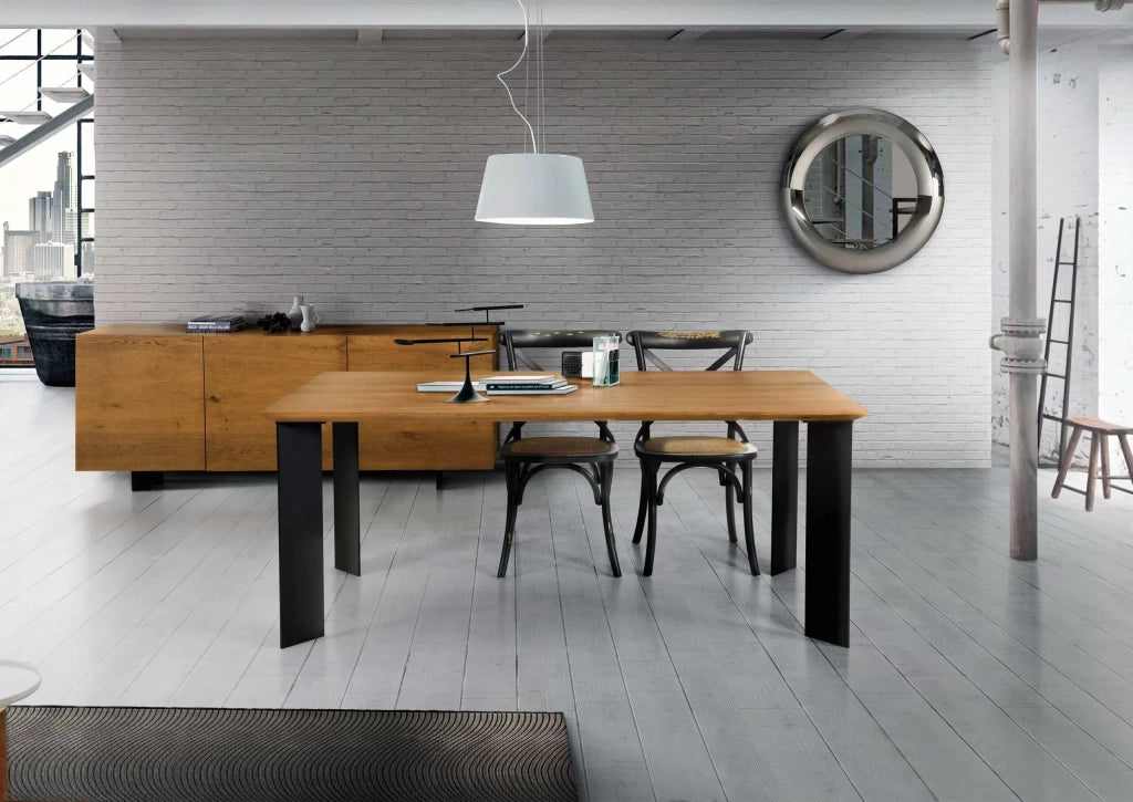 Tavolo fisso in legno rovere nodato 180x90 spessore 4 cm gambe metallo (1664) - Mobili 2G