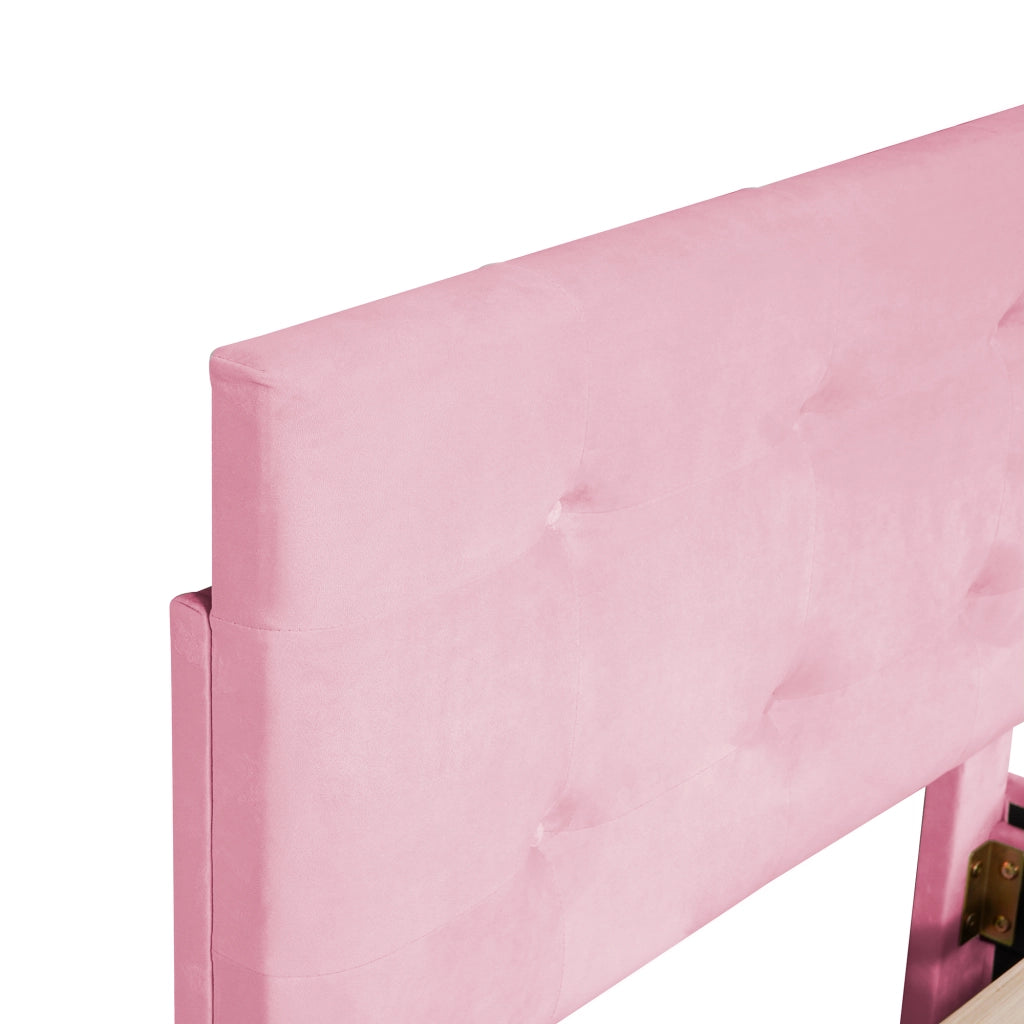 DESMIU Letto singolo 90 × 200 cm con 2 cassetti, senza materasso, in velluto, rosa