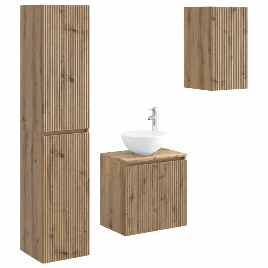 Set di mobili per il bagno 3 pz Rovere Artigianale 3406072