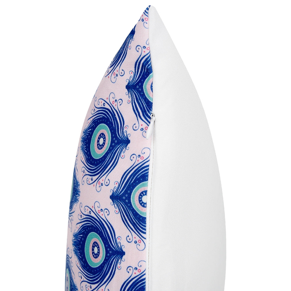 Set di 2 cuscini da giardino in tessuto di  poliestere blu e rosa con motivo a pavone 40 x 60 cm esterno giardino elegante rettangolare