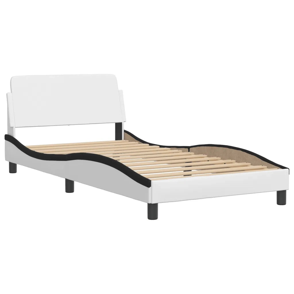 Letto con Materasso Bianco e Nero 100x200 cm in Similpelle