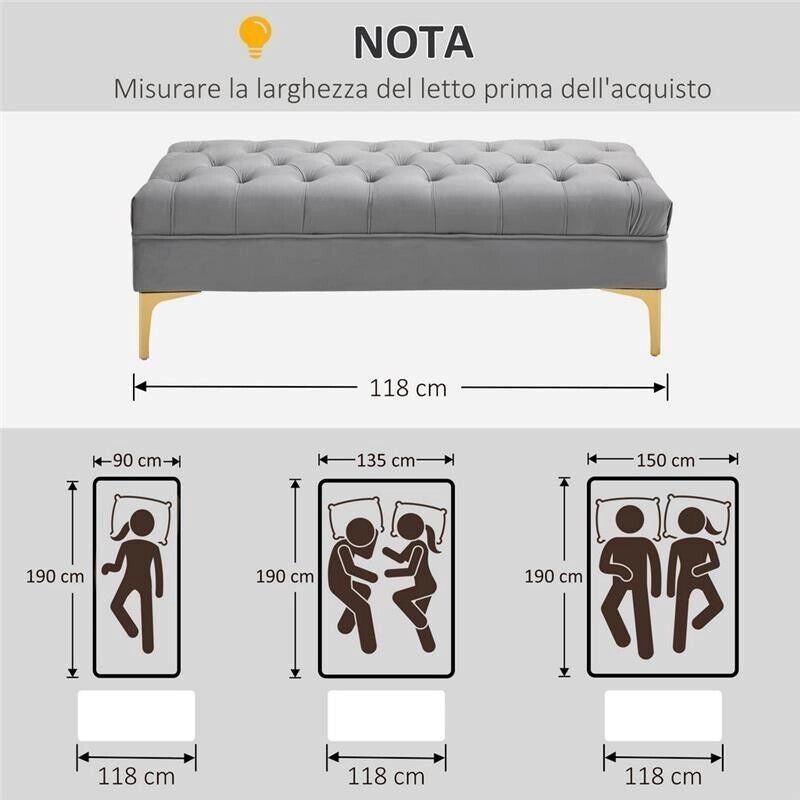 PANCA FONDO LETTO TRAPUNTATA 118X45X42 CM GRIGIO