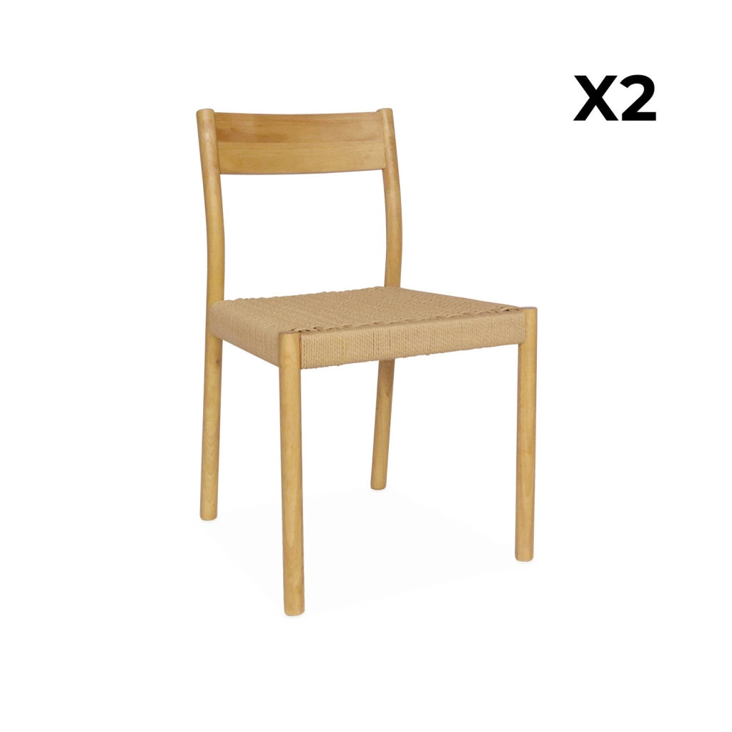 Set 2 sedie in legno e corda, marrone naturale