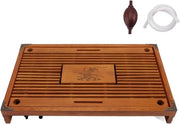 Tavolo per il tè in legno con disegno orchidea, modello con drenaggio, panno per il tè in plastica, dimensioni 169x11x22 pollici, colore giallo