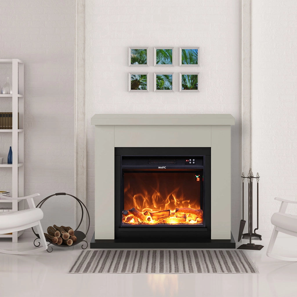 Camino Elettrico da Pavimento 99x88,3x25 cm Effetto Fiamma 1500W Sined Asciano Beige
