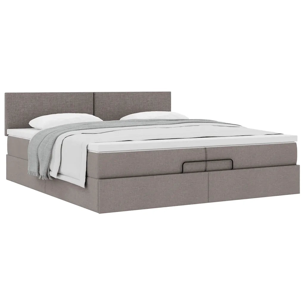 Struttura Letto Pouf con Materasso Tortora 200x200 cm Tessuto 3311405