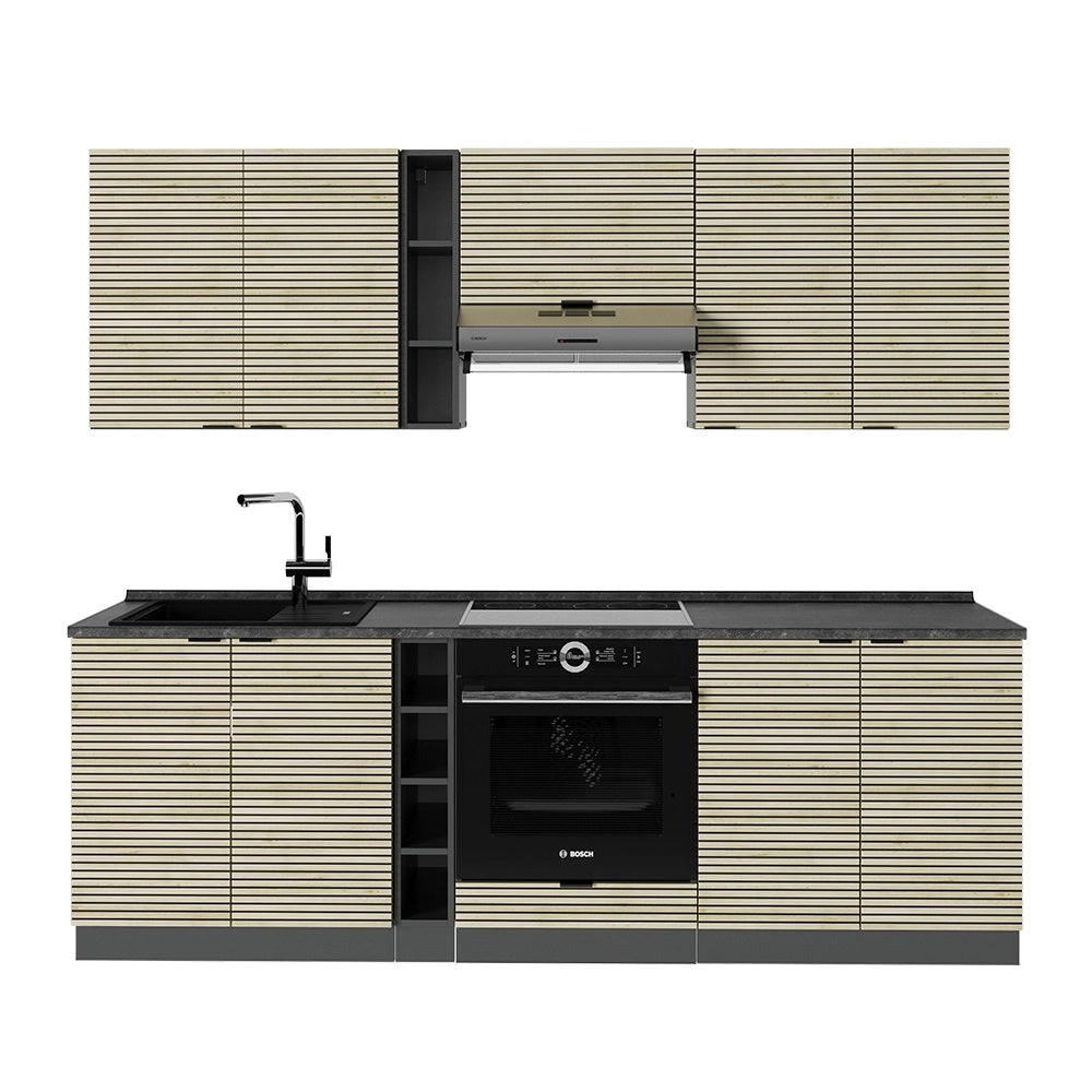 Cucina componibile Fame-Line Pannello in quercia/Antracite 235 cm senza piano di lavoro Vicco