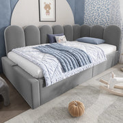 Letto a giorno 90x200 cm con contenitore idraulico; velluto grigio
