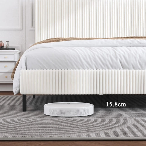 Letto a piattaforma imbottito 160x200 in tessuto; antiscivolo; doghe metalliche; senza boxspring