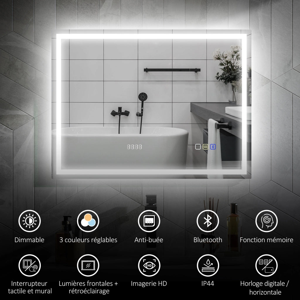 Specchio Bagno LED Bluetooth 60x80cm ¨C Xylo ¨C Antiappannamento Luce Regolabile Touch Argento