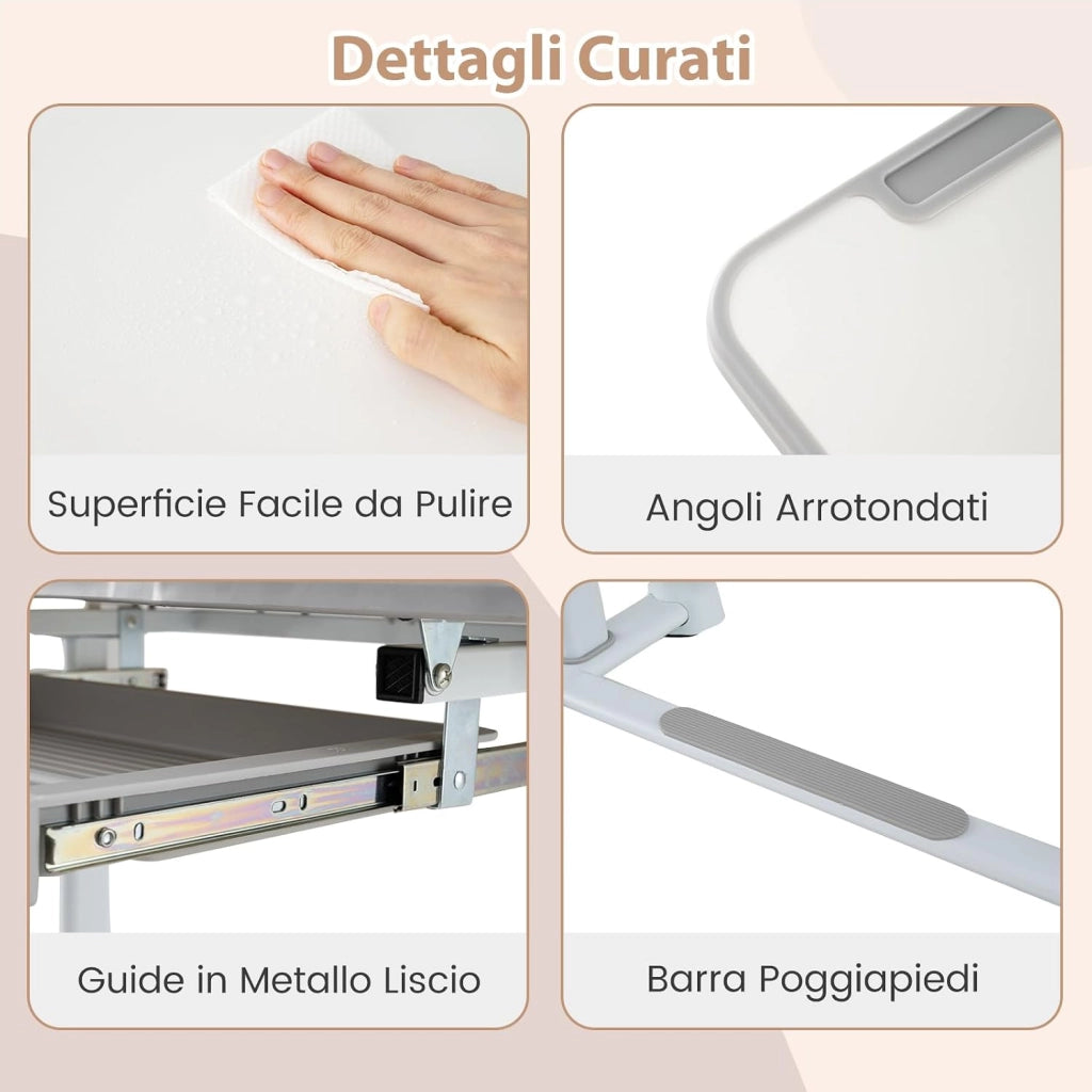 Set di Scrivania e Sedia per Bambini con Altezza Regolabile, Grigio | Banco Scuola con Piano Inclinabile, Supporto per Libri, Barra Poggiapiedi e Sedia Ergonomica per Scuola, Ufficio e Cameretta