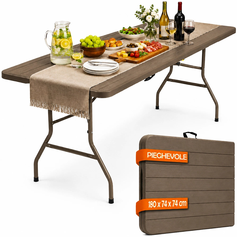 Tavolo Pieghevole Tortora Effetto Legno Resistente Tavolino Esterno 180x74x74cm