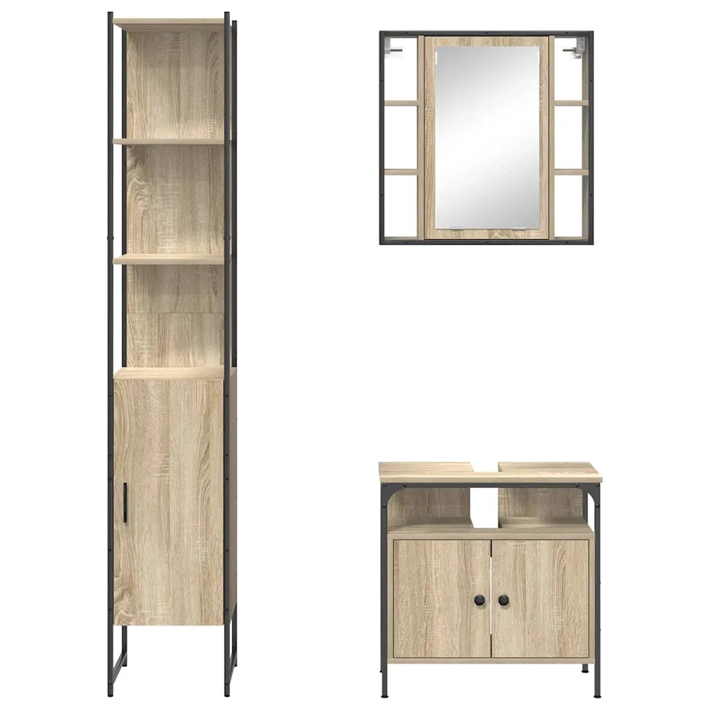 vidaXL Set di mobili per il bagno con lo scaffale 3 pcs rovere sonoma