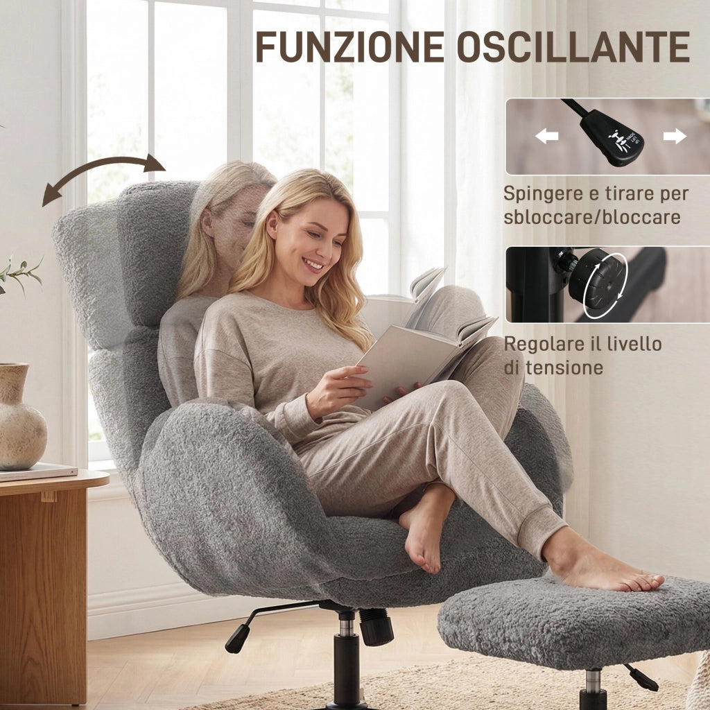 Poltrona Girevole Reclinabile con Poggiapiedi e Poggiatesta ¨C Zephmum ¨C Grigio