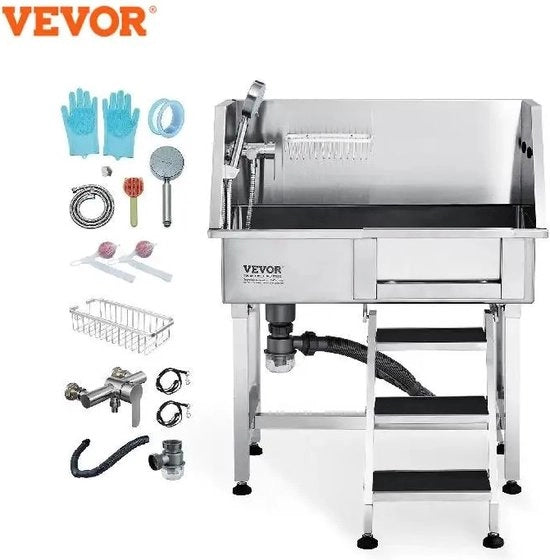 Bagno per cani - Lavabo per cani - Trimmer per cani - Bagno per cani professionale lusso - Slanghe per acqua calda e fredda - Condotta di scarico - Destro