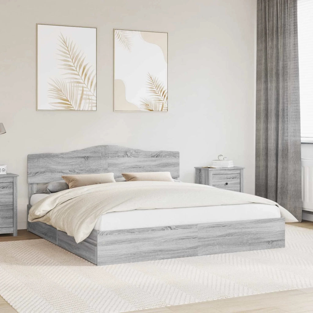 Letto con Contenitore con testiera Grigio Sonoma 200 x 200 cm 3413066