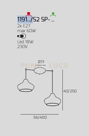 SOSPENSIONE OTTONE SATINATO 2 LUCI SPOSTABILE VETRI (1 X PICCOLO ZA + 1 X PICCOLO RU) 1191OS-S2 SP-ZR